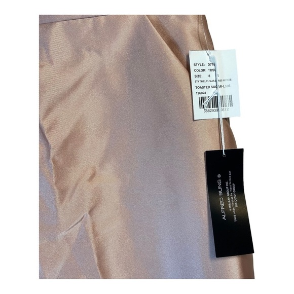 Alfred Sung Toasted Sugar Pink Sleeveless V-Neck Satin Dress NWT - Picture 6 of 9